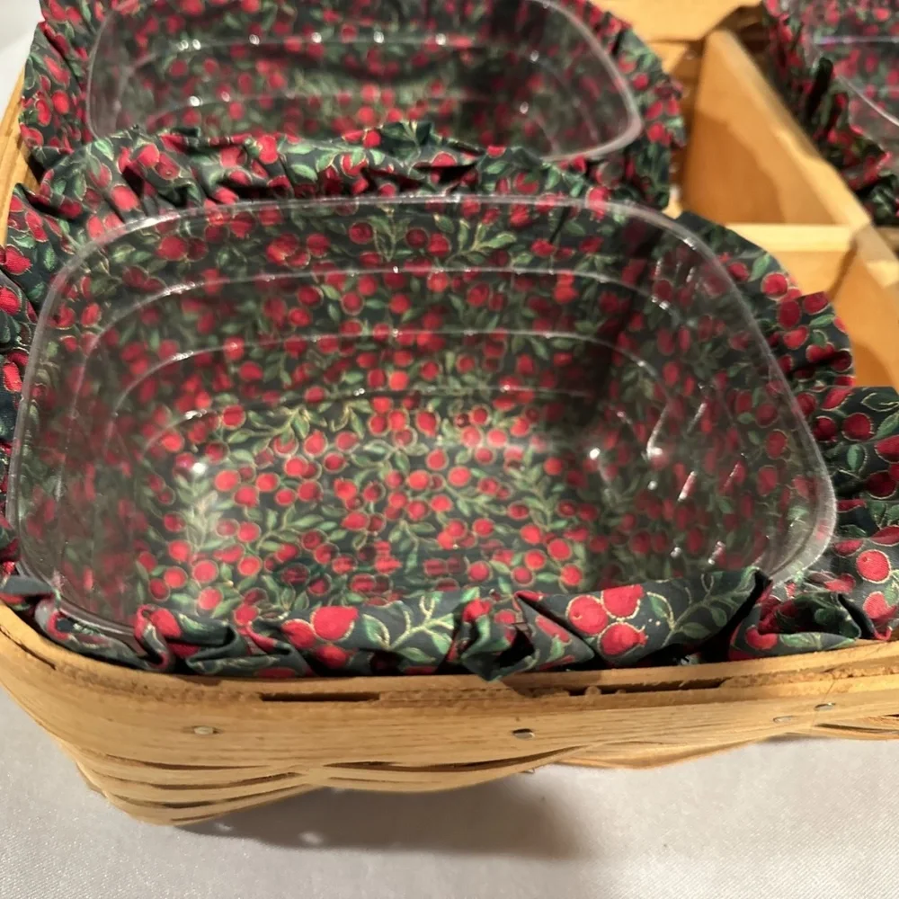 Vintage Peterboro Divided Basket with Inserts and Cherry Print Liners
